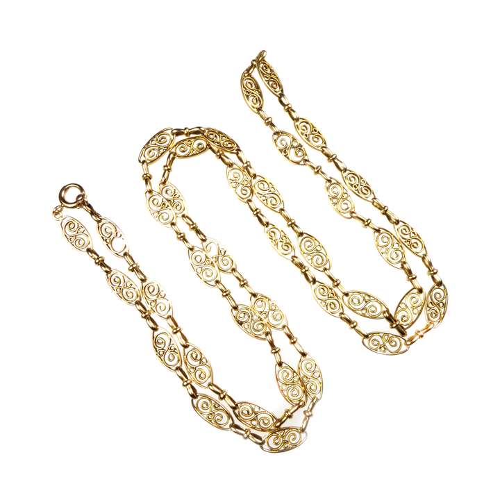 Antique 18ct gold fancy scroll link chain